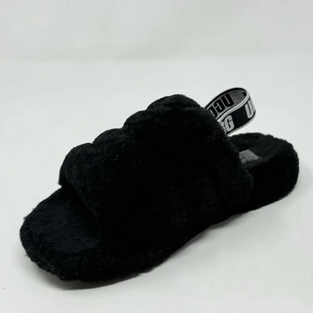 UGG Fluff Yeah Shearling Slingback Slippers Kids Girls 5 Black Red Open Toe